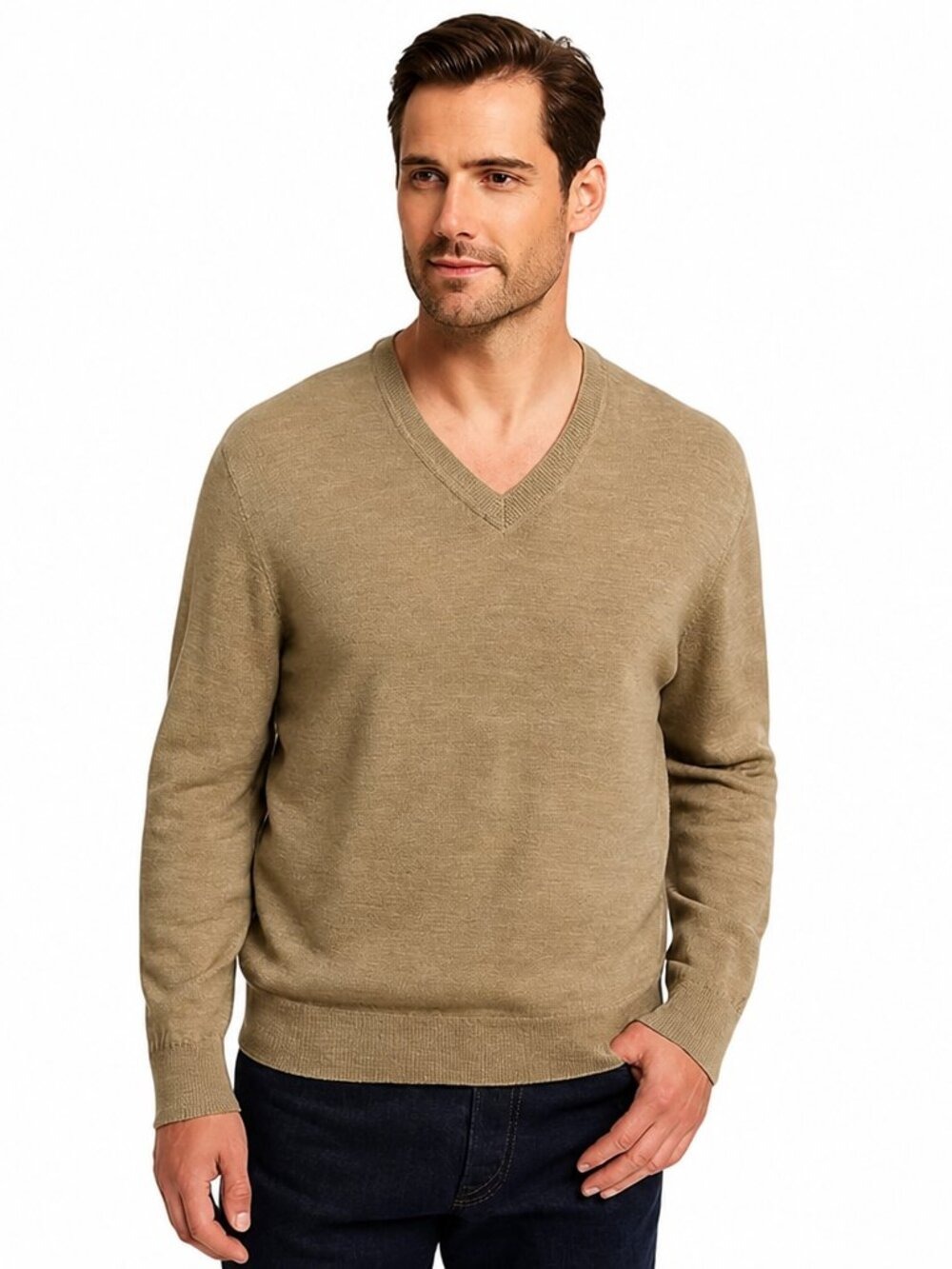 Joseph A. Bank Tan Merino Wool V-Neck Sweater XXL | Classic Fit